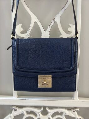 Kate Spade Small Merrick Everett Way Crossbody Bag Indigo Blue Pebbled Leather